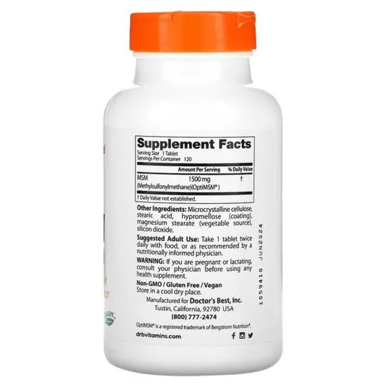 Doctor's Best MSM With OptiMSM Vegan 1500mg Tablets 120 Tablets