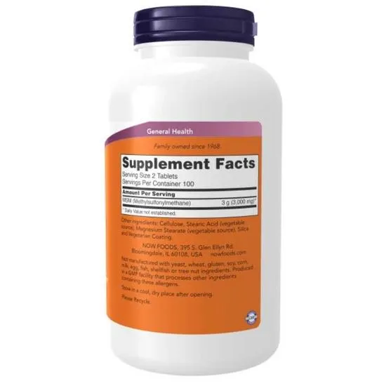 NOW Foods MSM Methylsulphonylmethane 1500mg Tablets 200 Tablets