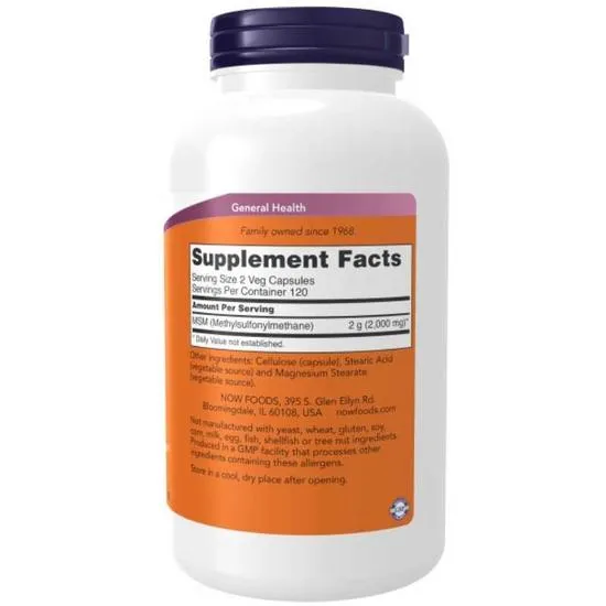 NOW Foods MSM Methylsulphonylmethane 1000mg Capsules 120 Capsules