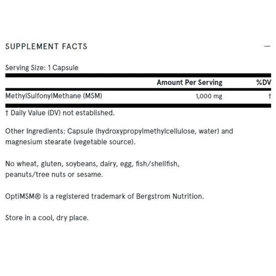 Jarrow Formulas MSM MethylSulfonylMethane Sulphur 1000mg Vegicaps 200 Vegicaps