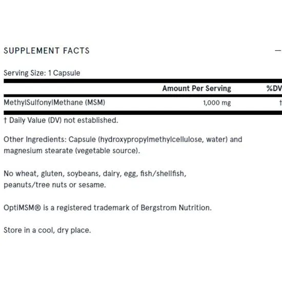 Jarrow Formulas MSM MethylSulfonylMethane Sulphur 1000mg Vegicaps 200 Vegicaps