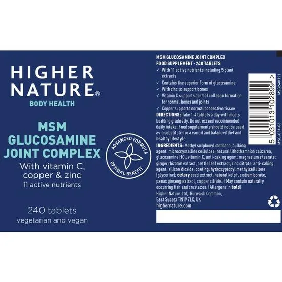 Higher Nature MSM Glucosamine Joint Complex Vegitabs 90 Vegitabs