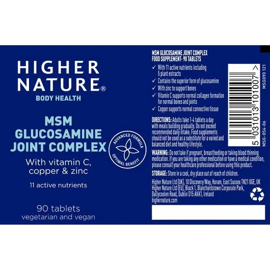 Higher Nature MSM Glucosamine Joint Complex Vegitabs 90 Vegitabs