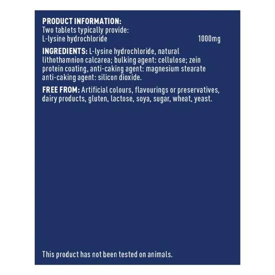 Higher Nature Lysine 500mg Vegetable Tablets 90 Tablets