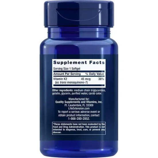 Life Extension Low Dose Vitamin K2 MK-7 45mcg Softgels 90 Softgels