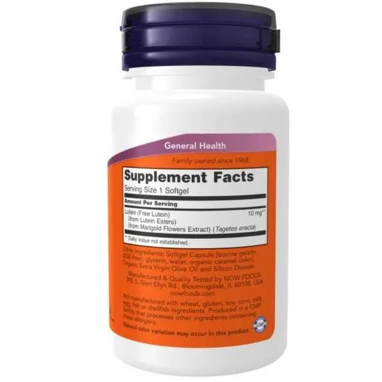 NOW Foods Lutein 10mg Softgels 60 Softgels