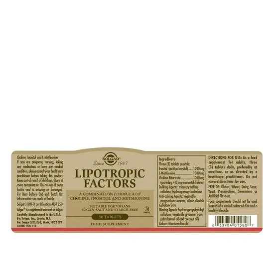 Solgar Lipotropic Factors Tablets 50 Tablets