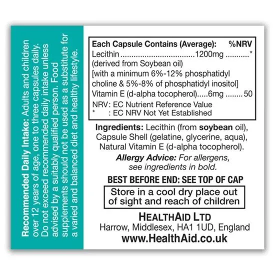 Health Aid Lecithin 1200mg Capsules 50 Capsules