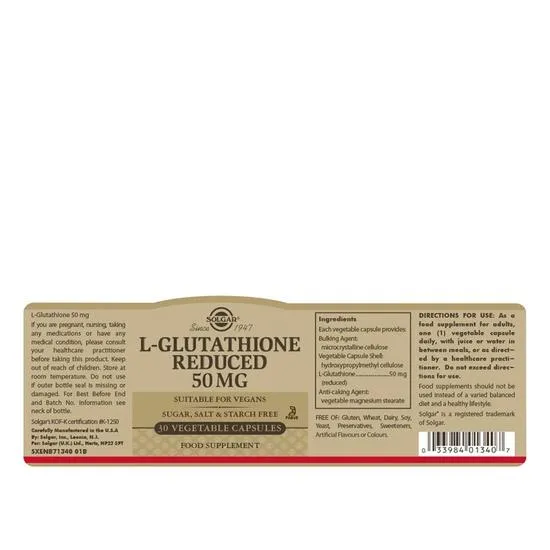Solgar L-Glutathione 50mg Vegicaps 30 Vegicaps