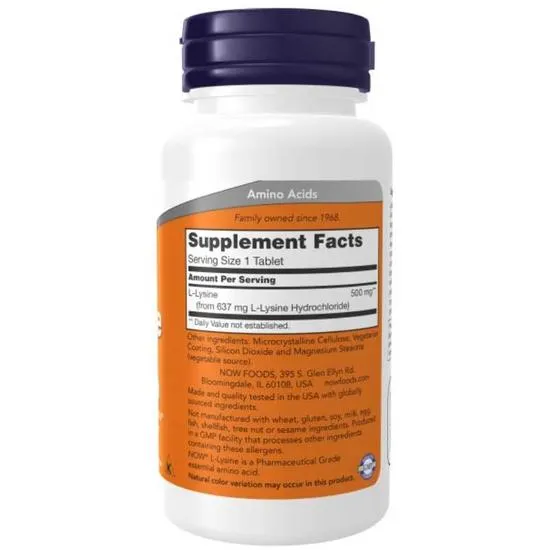 NOW Foods L-Lysine 500mg Tablets 100 Tablets