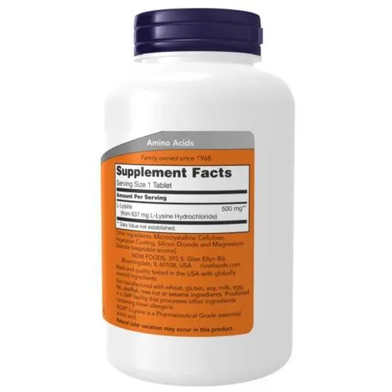 NOW Foods L-Lysine 500mg Tablets 100 Tablets