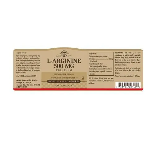 Solgar L-Arginine 500mg Vegicaps 50 Vegicaps