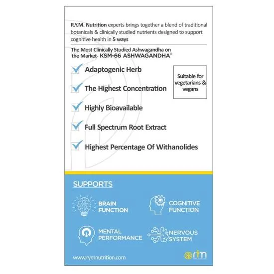 RYM Nutrition KSM-66 Ashwagandha Capsules 30 Capsules