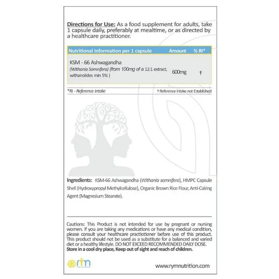 RYM Nutrition KSM-66 Ashwagandha Capsules 30 Capsules