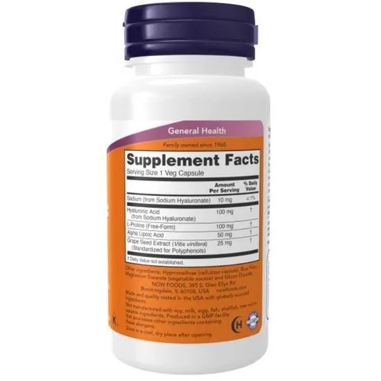 NOW Foods Hyaluronic Acid 100mg Double Strength Capsules 60 Capsules