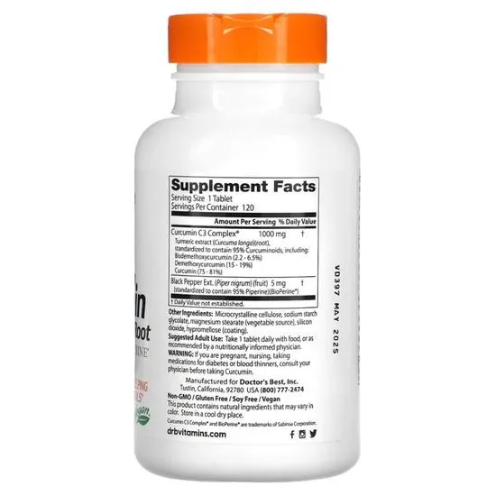 Doctor's Best High Absorption Curcumin From Turmeric Root With C3 Complex & BioPerine 1000mg Tablets 120 Tablets