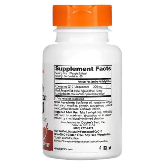 Doctor's Best High Absorption CoQ10 With BioPerine 200mg Veg Softgels 60 Softgels