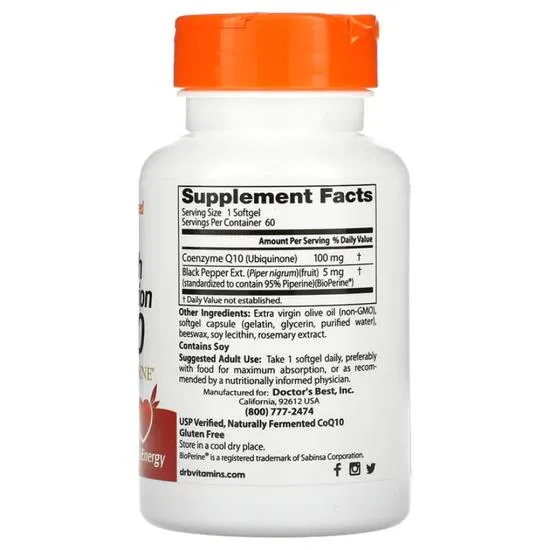 Doctor's Best High Absorption CoQ10 With BioPerine 100mg Softgels 60 Softgels