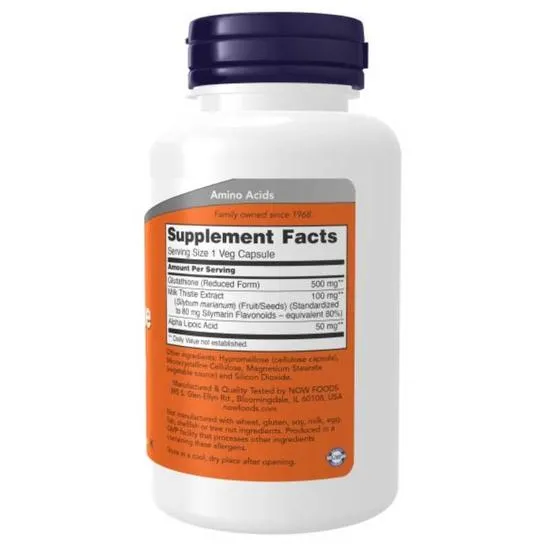 NOW Foods Glutathione With Milk Thistle Extract & Alpha Lipoic Acid 500mg Capsules 30 Capsules