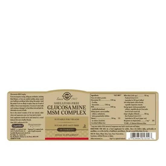 Solgar Glucosamine MSM Complex Shellfish-Free Tablets 60 Tablets
