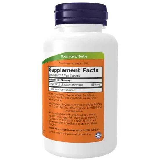 NOW Foods Ginger Root 550mg Capsules 100 Capsules