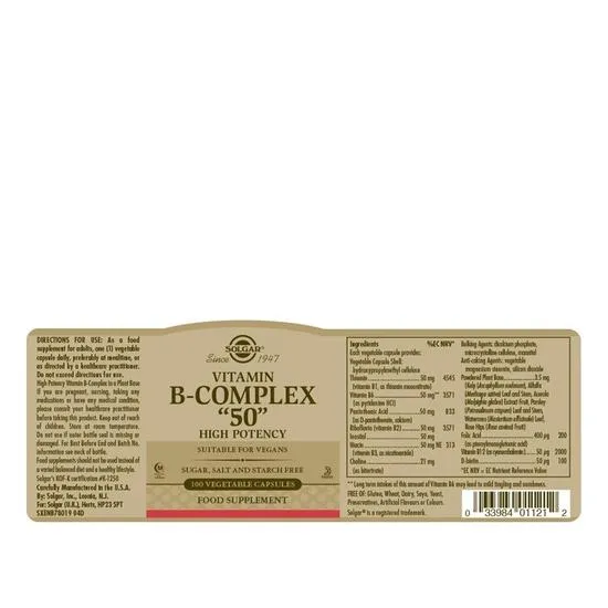 Solgar Formula Vitamin B-Complex "50" Vegicaps 100 Vegicaps
