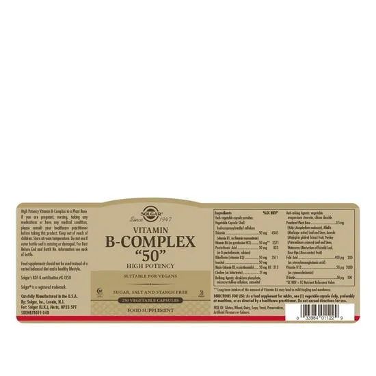 Solgar Formula Vitamin B-Complex "50" Vegicaps 100 Vegicaps
