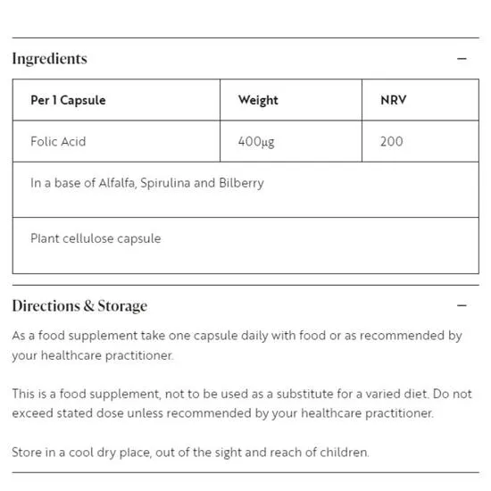 Viridian Folic Acid 400ug Capsules 90 Capsules