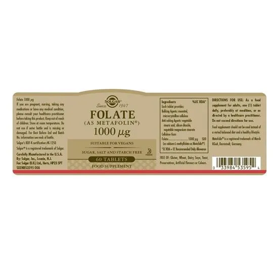 Solgar Folate 1000ug Tablets 60 Tablets