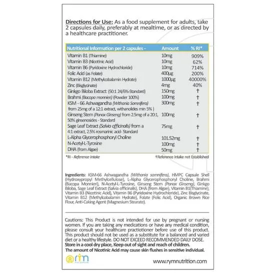 RYM Nutrition Focus & Memory Capsules 60 Capsules