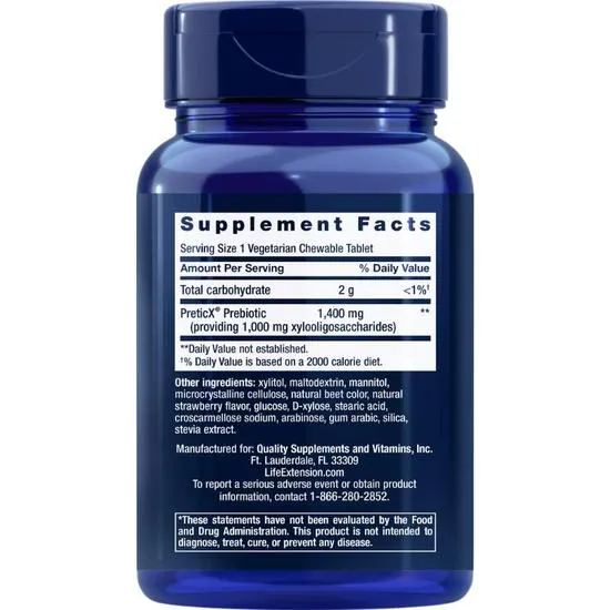 Life Extension Florassist Prebiotic Chewable Natural Strawberry Chew Tablets 60 Tablets