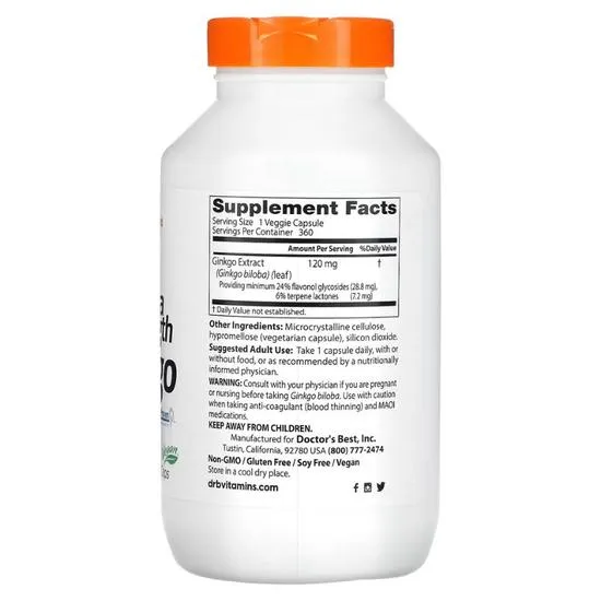 Doctor's Best Extra Strength Ginkgo 120mg Vegicaps 120 Vegicaps