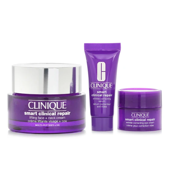 Clinique Smart Clinical Repair Lifting Face & Neck Gift Set 50ml Lifting Face & Neck Cream, 10ml Wrinkle Correcting Serum & 5ml Wrinkle Correcting Eye Cream