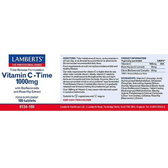 Lamberts Vitamin C 1000mg Time Release Tablets 180 Tablets