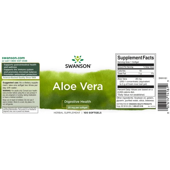 Swanson Aloe Vera 25mg 100 Softgels