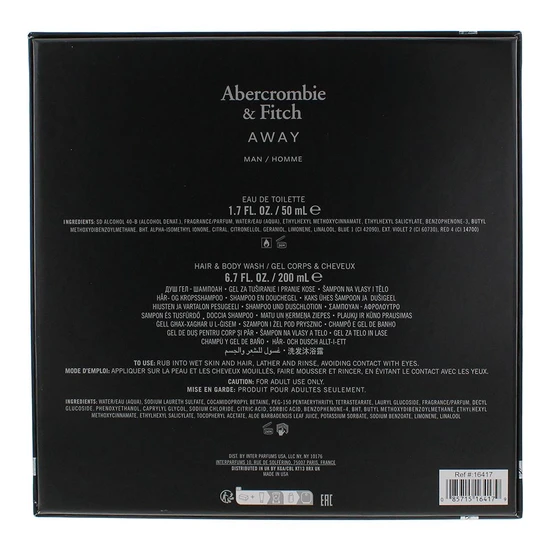 Abercrombie & Fitch Away Man Gift Set 50ml Eau De Toilette + 200ml Hair & Body Wash