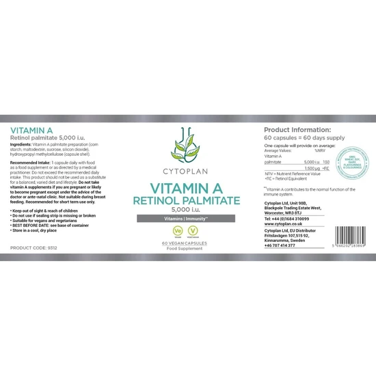 Cytoplan Vitamin A Retional Palmitate 5000iu Capsules 60 Capsules