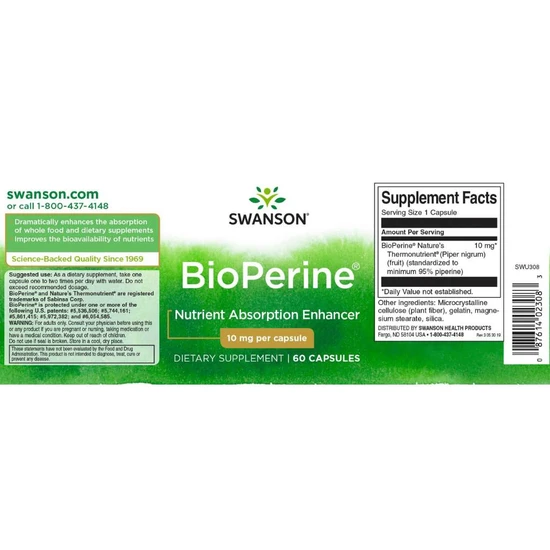 Swanson Bioperine 10mg Capsules 60 Capsules