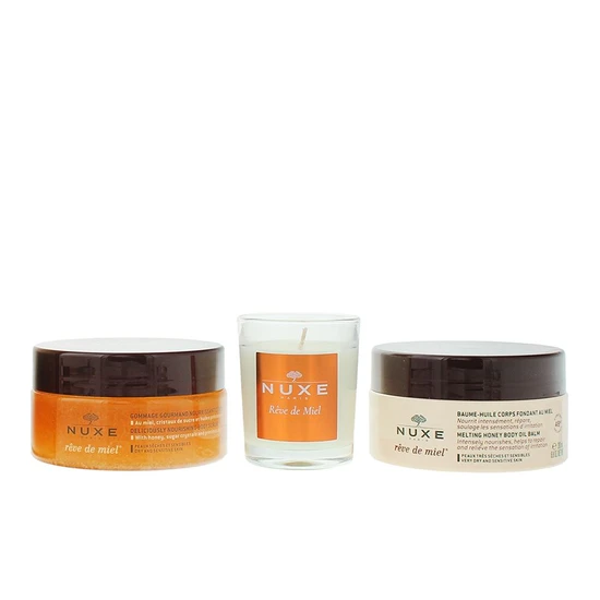 Nuxe Reve De Miel Honey Addict Gift Set Body Scrub + Body Oil Balm + Candle