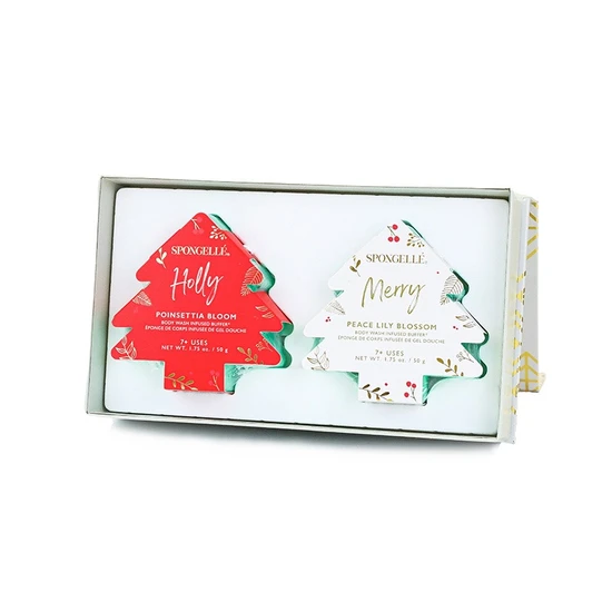 Spongelle Season's Greetings Body Wash Infused Buffers Gift Set Poinsetta Bloom & Peace Lily Blossom