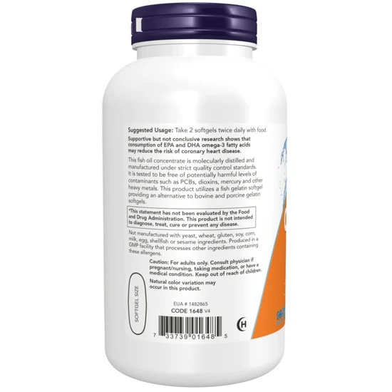 NOW Foods Omega-3 Molecularly Distilled Fish Softgels 200 Softgels