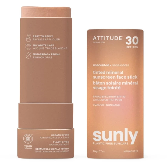 Attitude Sunly Tinted Mineral Sunscreen Face Stick Unscented SPF 30 20g