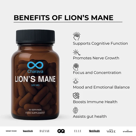 Charava UK Lions Mane Mushroom 500mg 30 Days