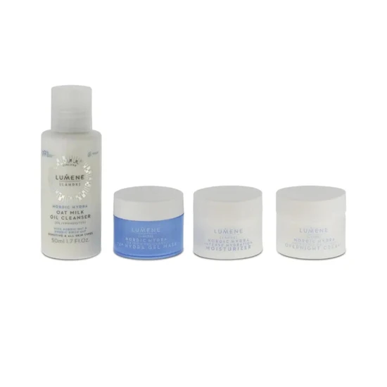 Lumene Nordic Hydra Gift Set 50ml Oat Milk Oil Cleanser + 15ml Gel Mask + 15ml Moisturiser + 15ml Overnight Cream