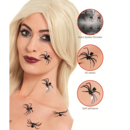 Smiffys Make-Up FX 3d Spider Stickers Black