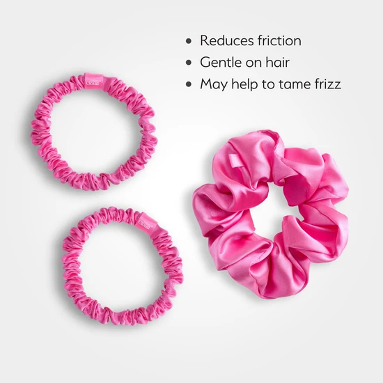 Silver Cloud Satin Hair Scrunchie Trio Combo Fuchsia