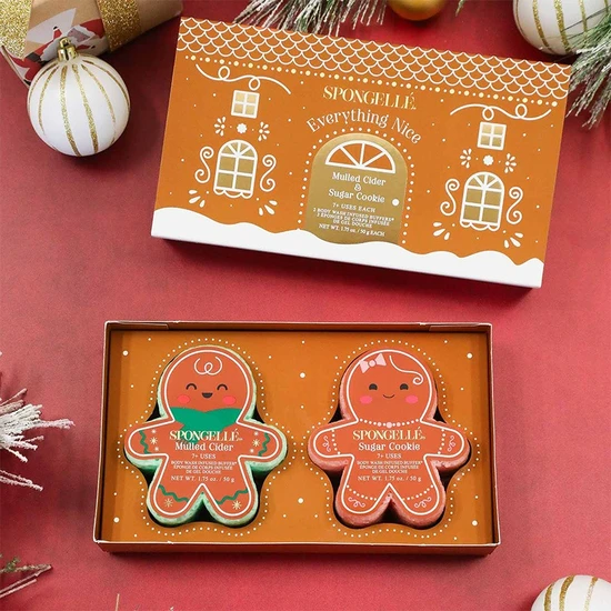 Spongelle Everything Nice Body Wash Infused Buffers Gift Set Mulled Cider & Sugar Cookie