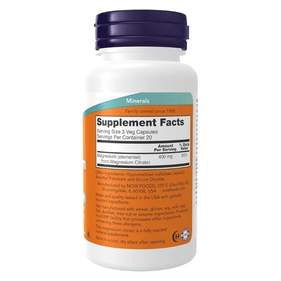 NOW Foods Magnesium Citrate 400mg Capsules 60 Capsules