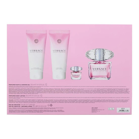 Versace Bright Crystal Gift Set 90ml Eau De Toilette + 100ml Body Lotion + 100ml Shower Gel + 5ml Eau De Toilette