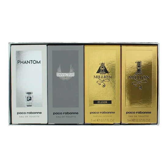 Paco Rabanne Miniatures For Him Gift Set 1 Million Eau De Toilette + 1 Million Elixir Eau De Parfum + Invictus Eau De Toilette + Phantom Eau De Toilette